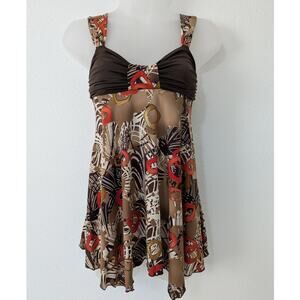 Vintage Babydoll Y2K Top Belle Amie Size S Equestrian Chain Print Asymmetric USA